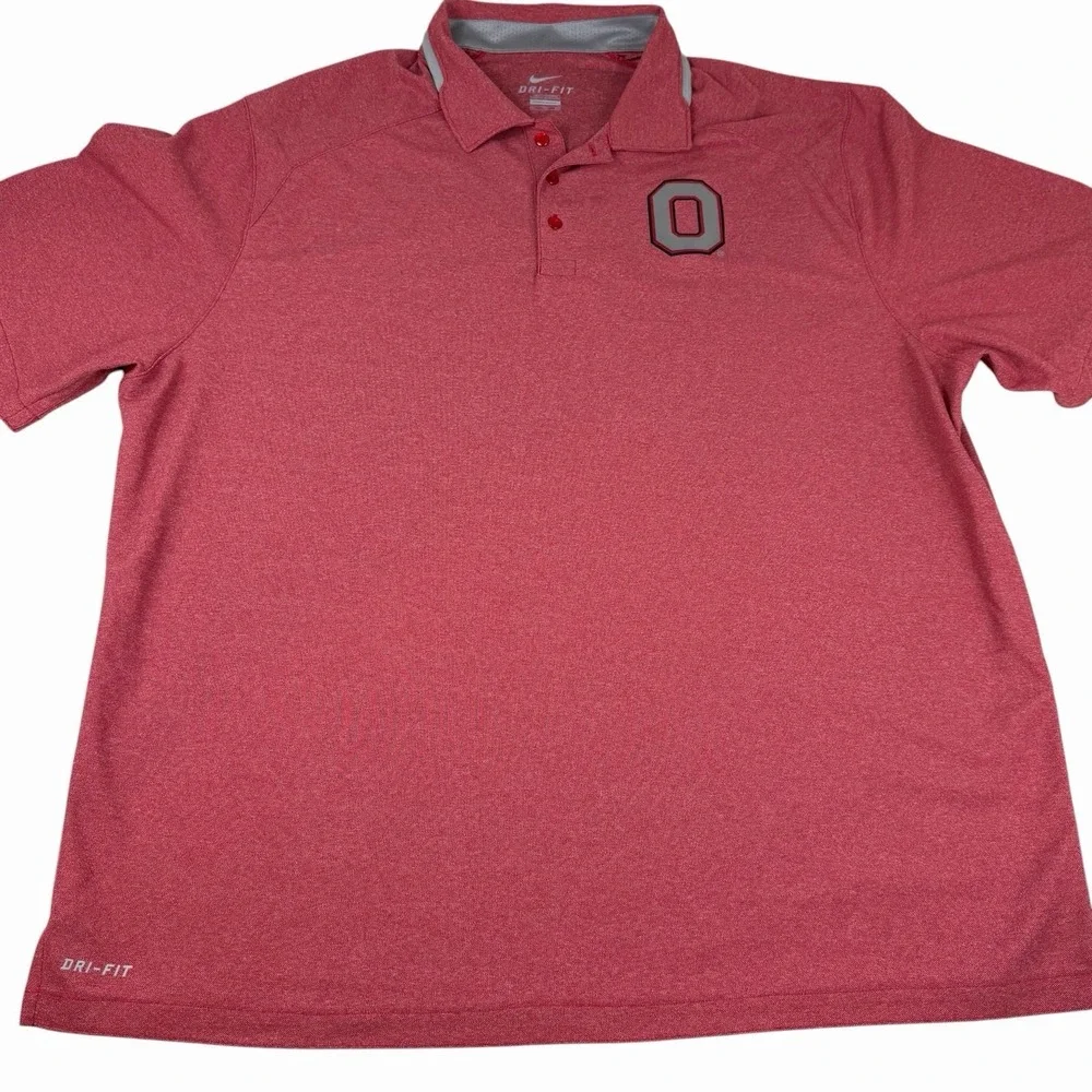 Nike Ohio State Buckeyes Polo Shirt Mens 2XL Red Golf Dri Fit University OSU